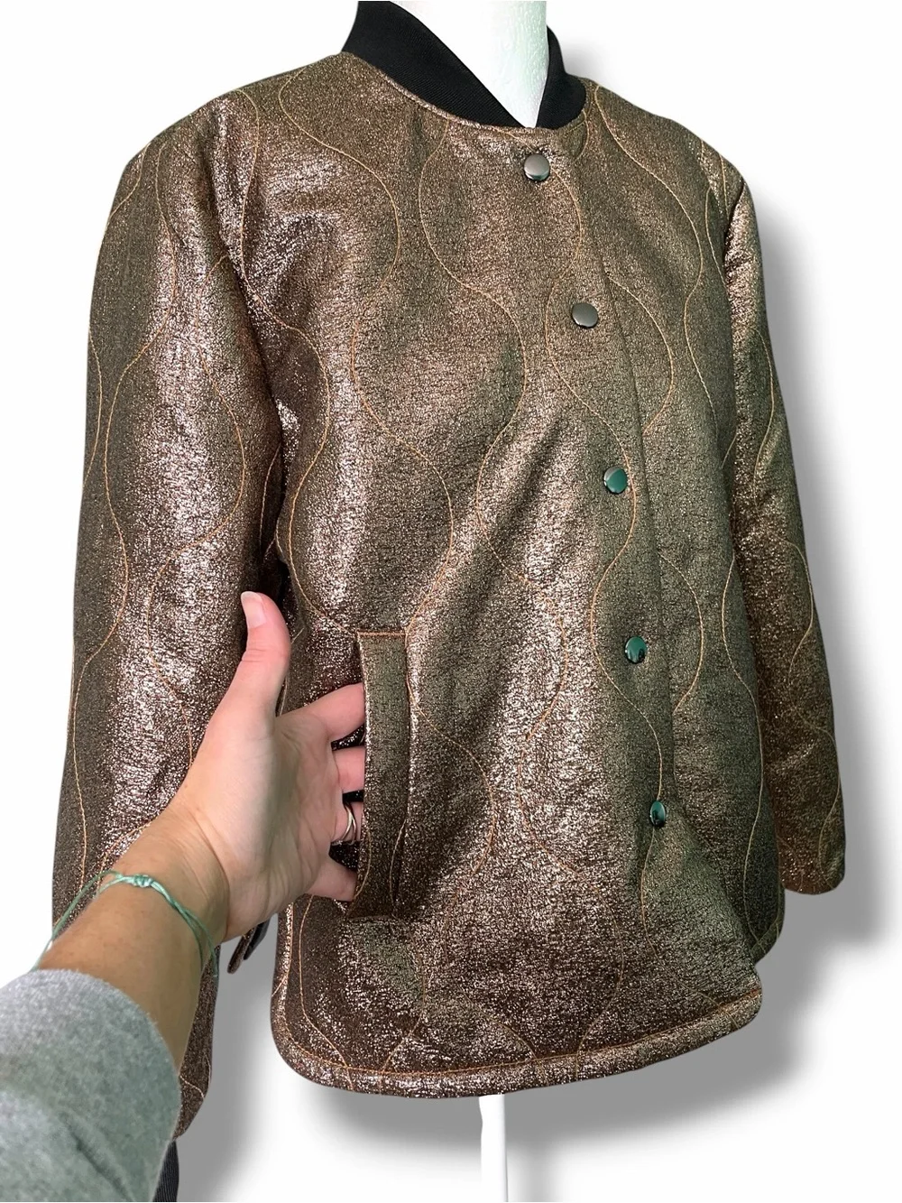 Madewell Metallic Gold Quilted Military Bomber Jacket H1293 Rare Sample Small